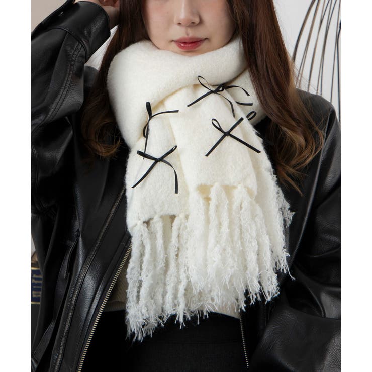 専用　ワンダフルワールド　綿クローシェパッチワークニットストール・バッグ リボン付きニットストール[品番：WG010092389]｜WEGO【MEN】（ウィゴー