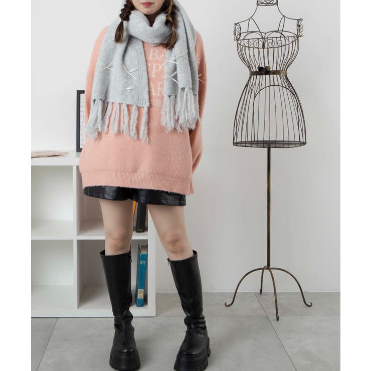 専用　ワンダフルワールド　綿クローシェパッチワークニットストール・バッグ リボン付きニットストール[品番：WG010092389]｜WEGO【MEN】（ウィゴー