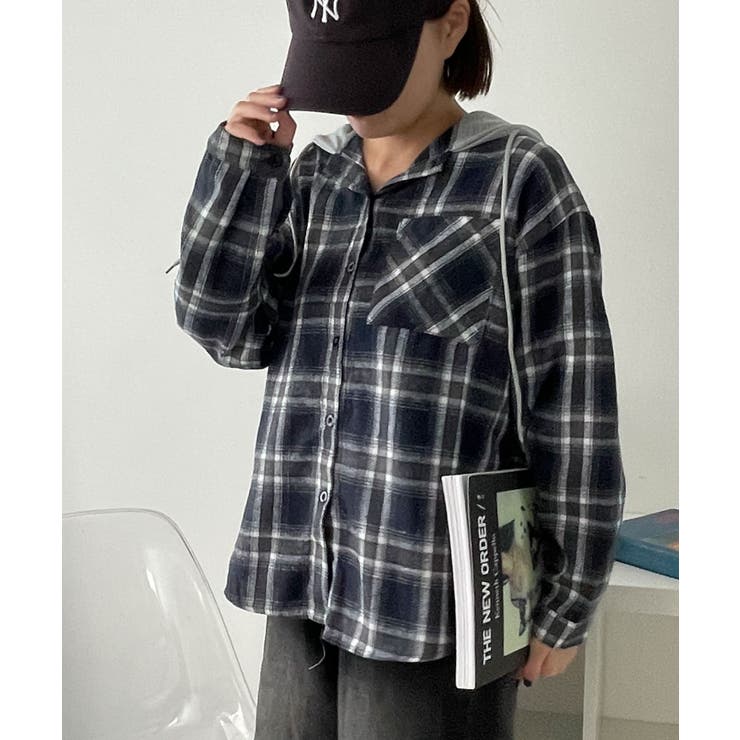 BLUCO フード付きネルシャツ ブラック・グレー・ホワイト BLUCO フード付きネルシャツ ブラック・グレー・ホワイト Мサイズ