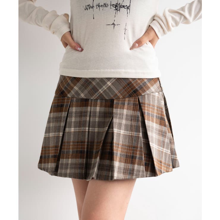 チェック切替プリーツミニスカパン[品番：WG010092494]｜WEGO
