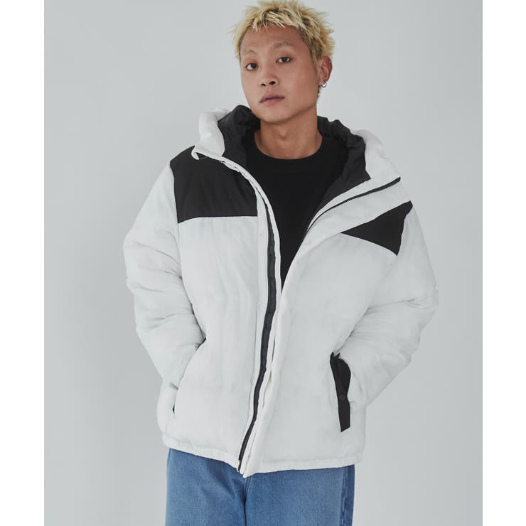 ホワイト | カラーブロックパテッドフードブルゾン | WEGO【MEN】