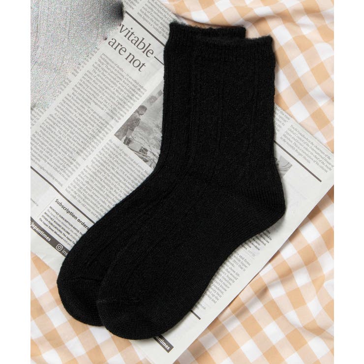 ブラック | ぽかぽか裏起毛ハートケーブルソックス | WEGO【WOMEN】