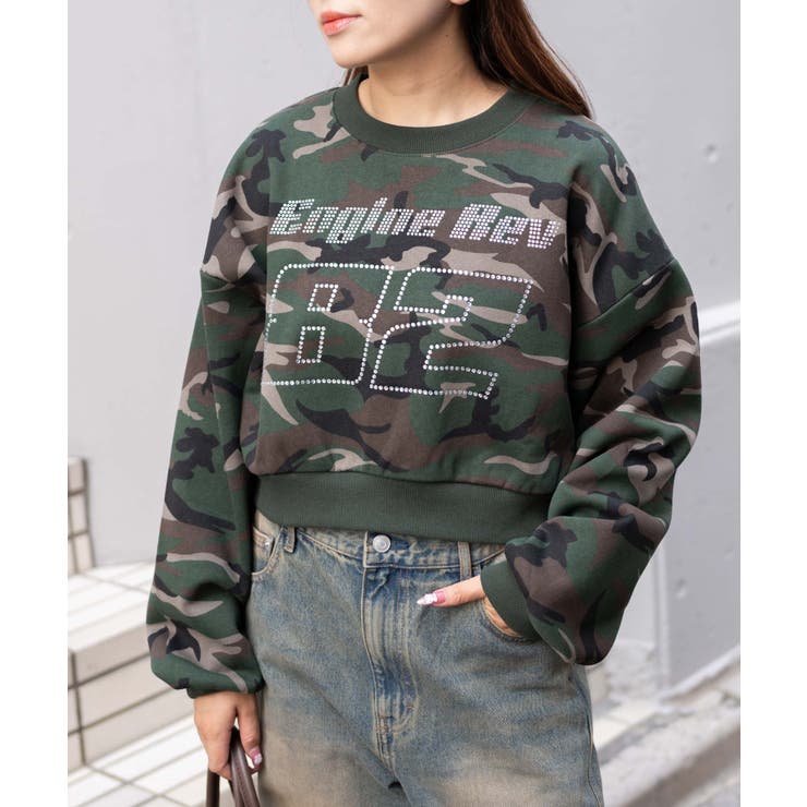 ラインストーンカモロゴ スウェット ラインストーンプルオーバースウェット[品番：WG010092590]｜WEGO