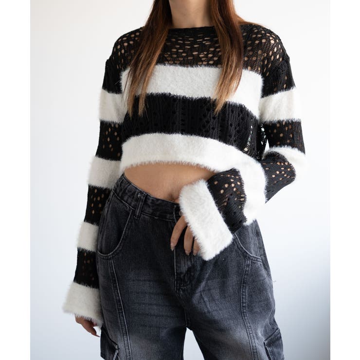 ホワイト | マテリアルスイッチボーダーニット | WEGO【WOMEN】