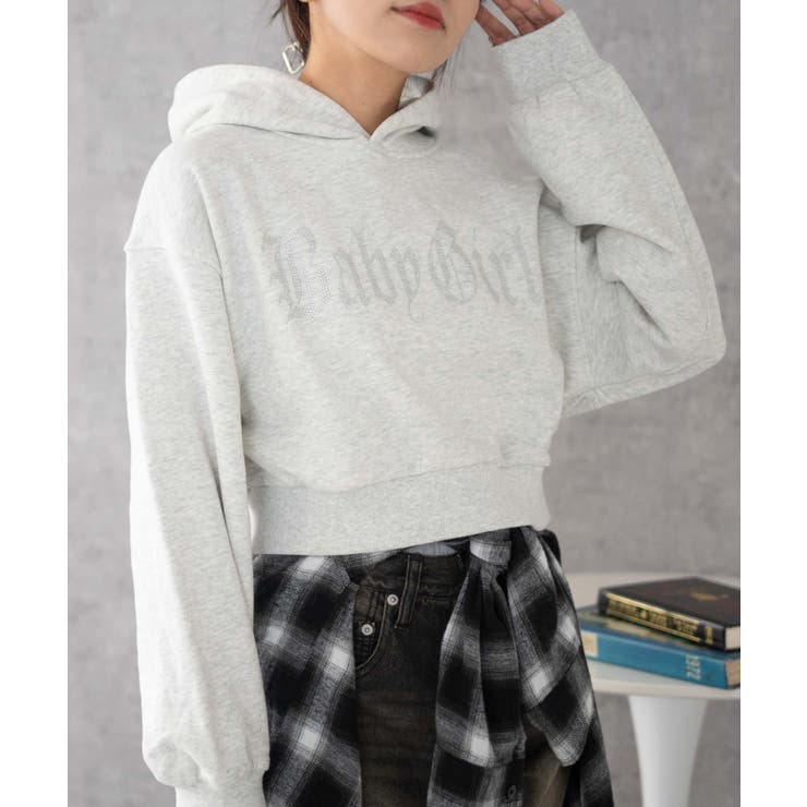 ラインストーンショートプルパーカー[品番：WG010092693]｜WEGO
