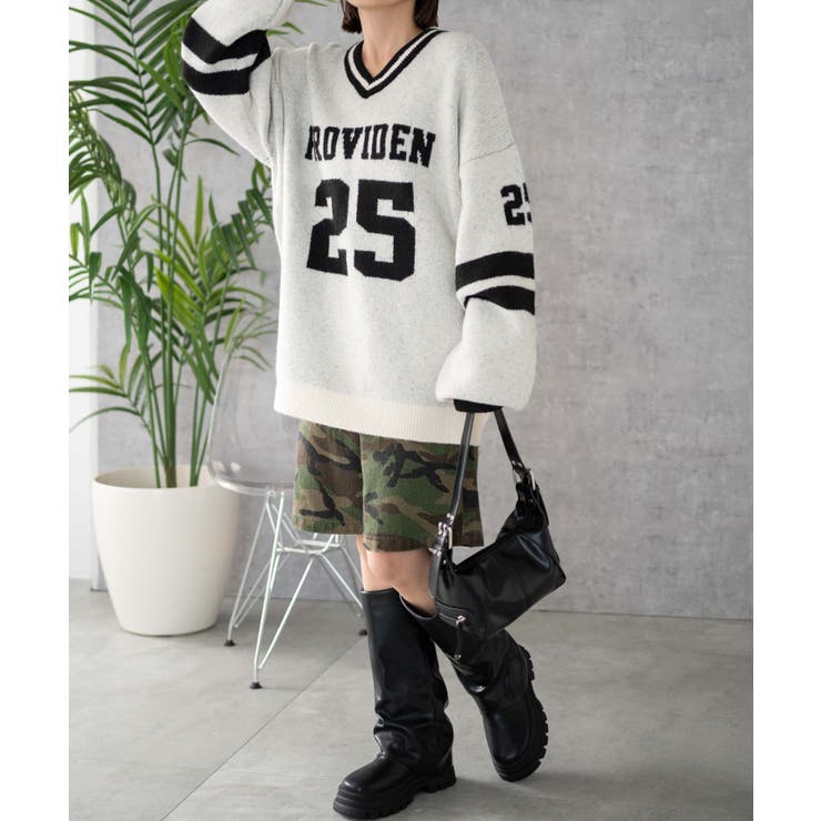 かつき着用　WOKE EDGE ナンバリングニット 69 ナンバリングラインフラッフィーニット[品番：WG010092703]｜WEGO