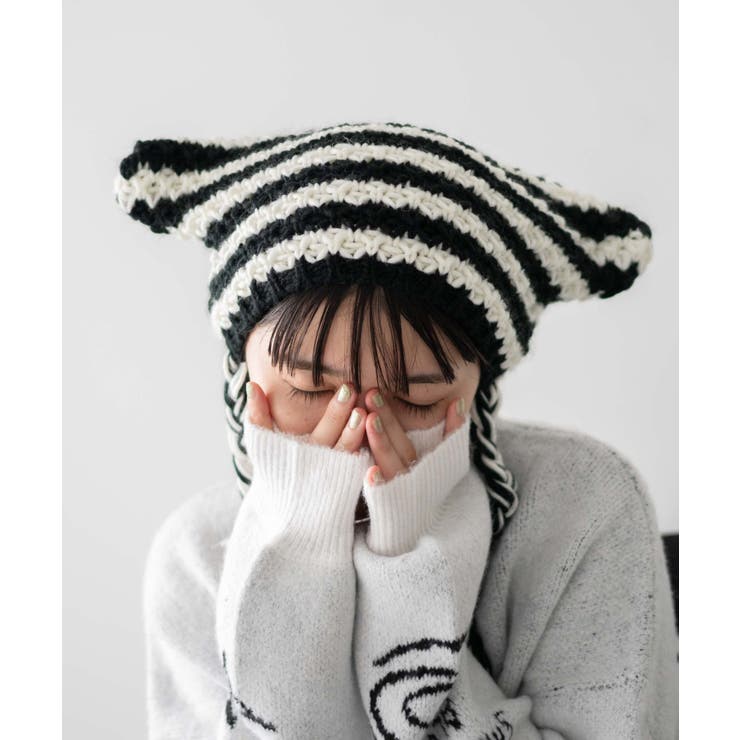 ローゲージボーダーネコミミニットキャップ[品番：WG010092788