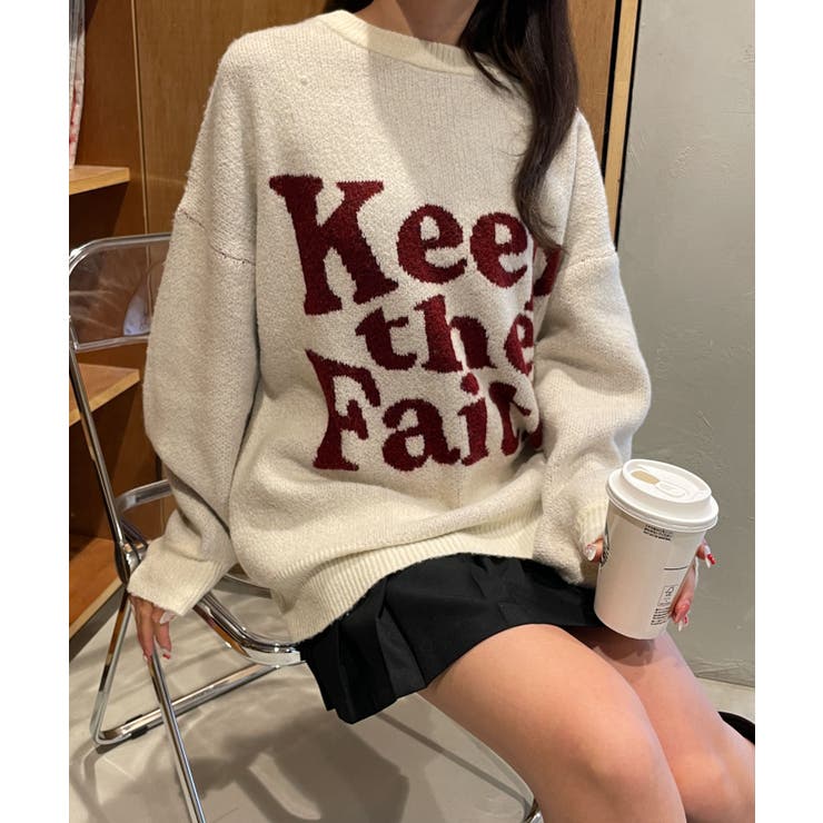 オフホワイト | フラッフィーグラフィックBIGニットプルオーバー | WEGO【WOMEN】