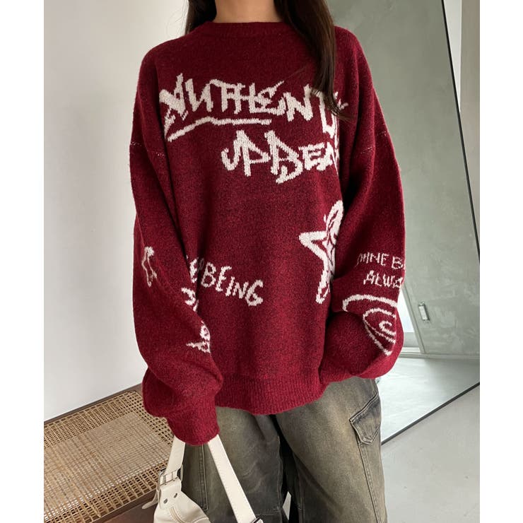 フラッフィーグラフィックBIGニットプルオーバー | WEGO【WOMEN】 | 詳細画像32 