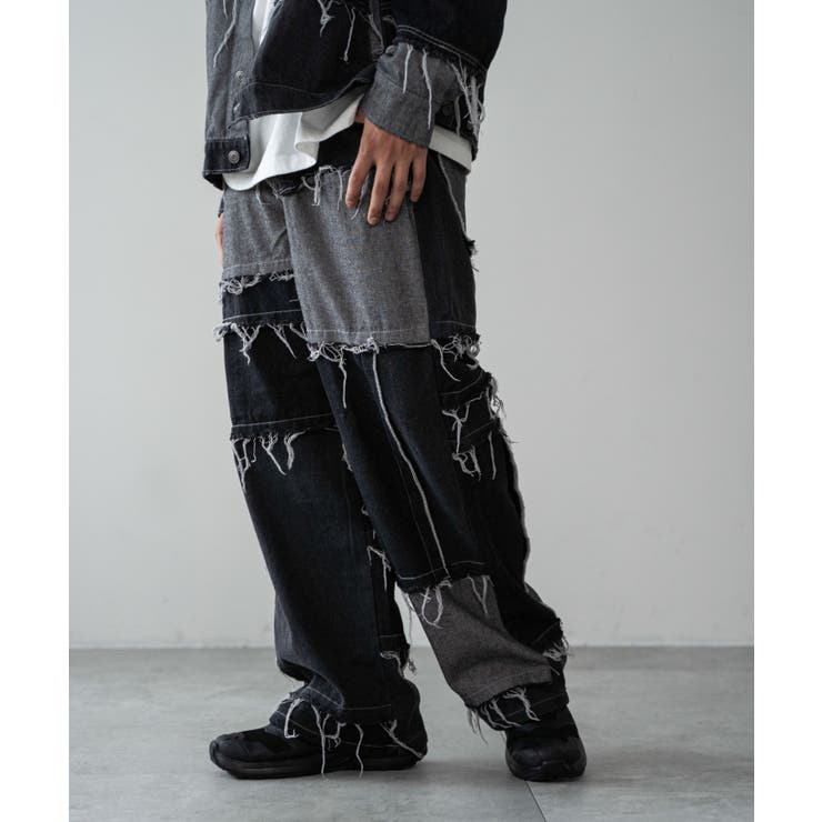 ブラック | ワイドクレイジーパターンデニムパンツ | WEGO【MEN】