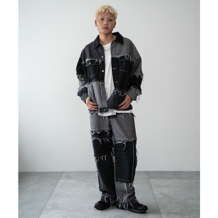 ワイドクレイジーパターンデニムパンツ