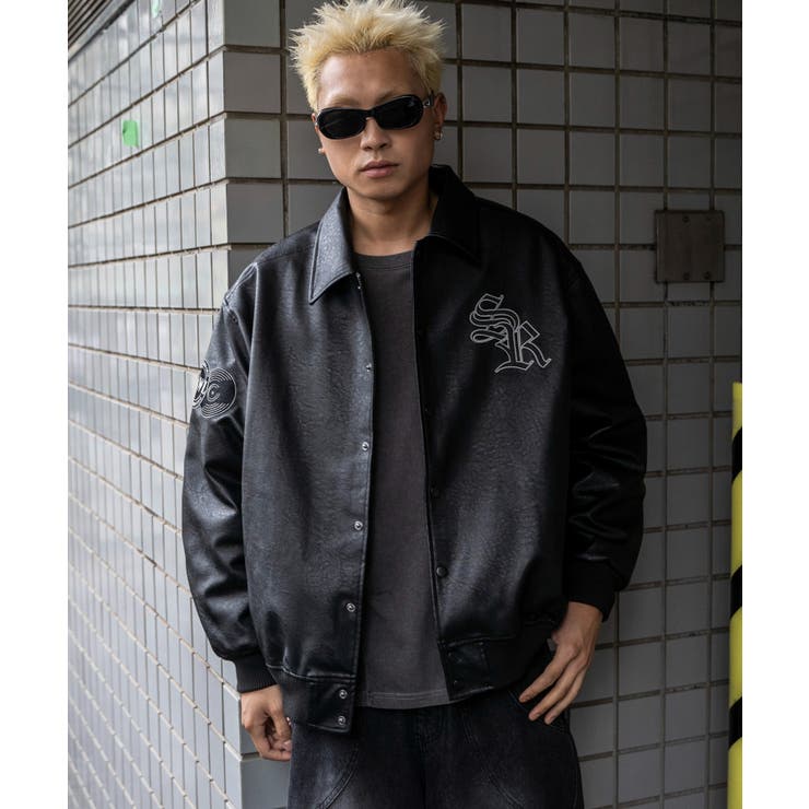 ブラック | エコレザーグラフィックジャケット | WEGO【MEN】