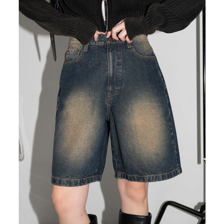 ヴィンテージウォッシュデニムハーフパンツ[品番：WG010092964