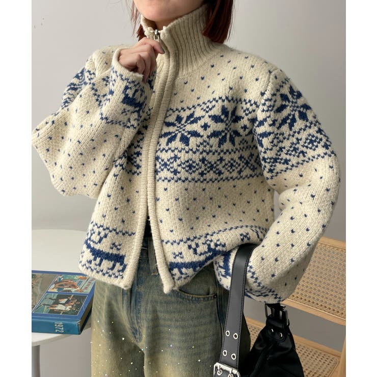 【ファッション好きが選ぶ人気ブランドランキング】 雪柄ZIPニット[品番：WG010092967]｜WEGO【WOMEN】（ウィゴー カーディガン