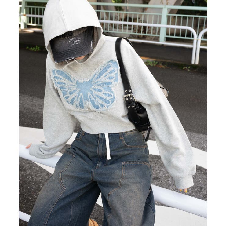 杢グレー | ヴィンテージウォッシュバタフライショートパーカー | WEGO【WOMEN】