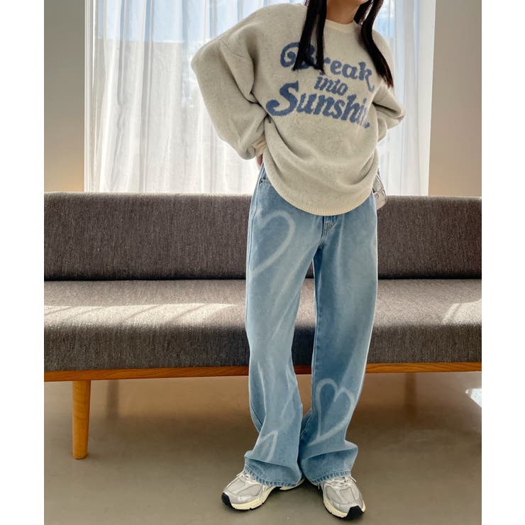 スプレーペイントストレートデニムパンツ[品番:WG010093038 スプレーペイントストレートデニムパンツ[品番:WG010093038