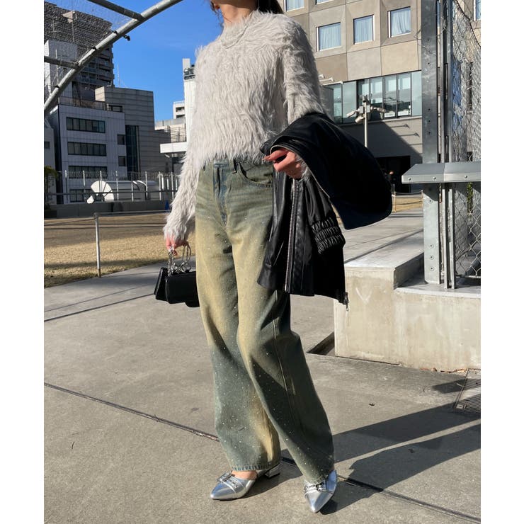 ラインストーンストレートデニムパンツ[品番：WG010093040]｜WEGO