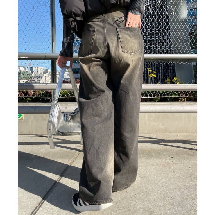 ラインストーンストレートデニムパンツ[品番：WG010093040