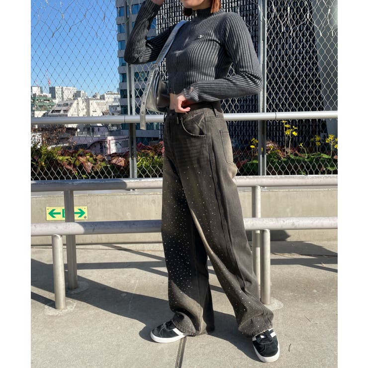 ラインストーンストレートデニムパンツ[品番：WG010093040]｜WEGO
