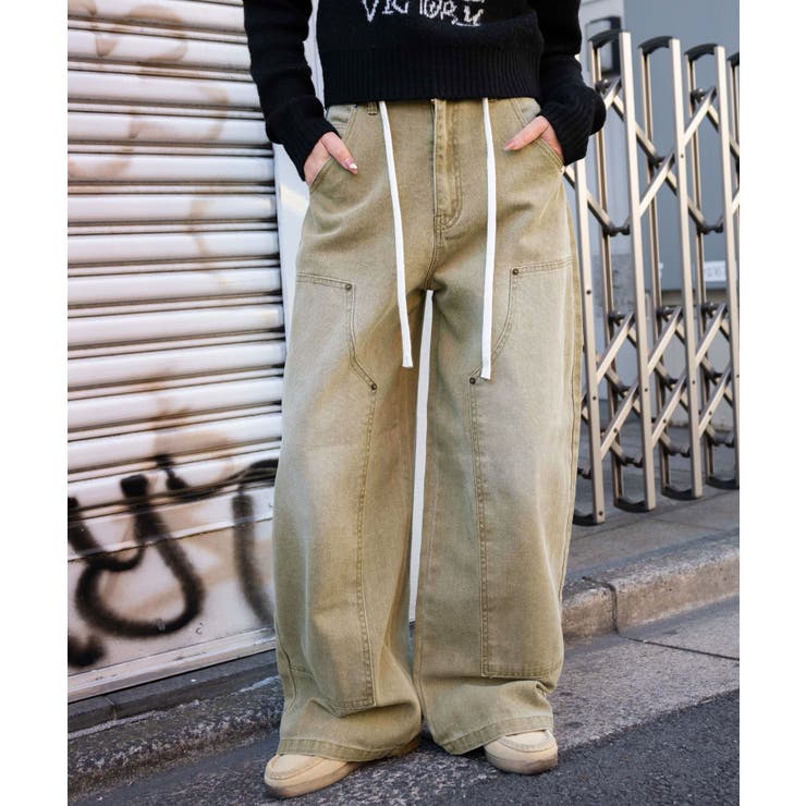 ヴィンテージウォッシュダックダブルニーバギーパンツ | WEGO【WOMEN】 | 詳細画像1 