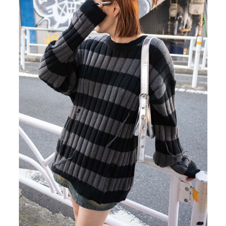 ボーダーワイドリブダメージニット [品番：WG010093081]｜WEGO【WOMEN】（ウィゴー）のレディースファッション通販｜SHOPLIST（ショップリスト）