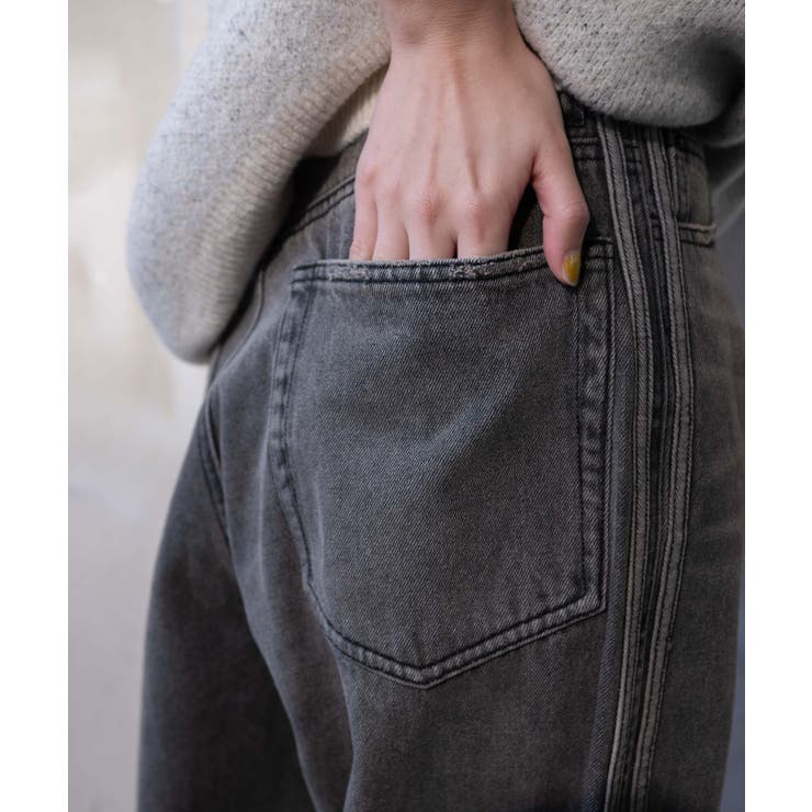 whyto ホワイト コットン サイド ライン デニム パンツ “side