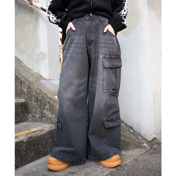 ブラック | ヴィンテージウォッシュバギーカーゴパンツ | WEGO【WOMEN】