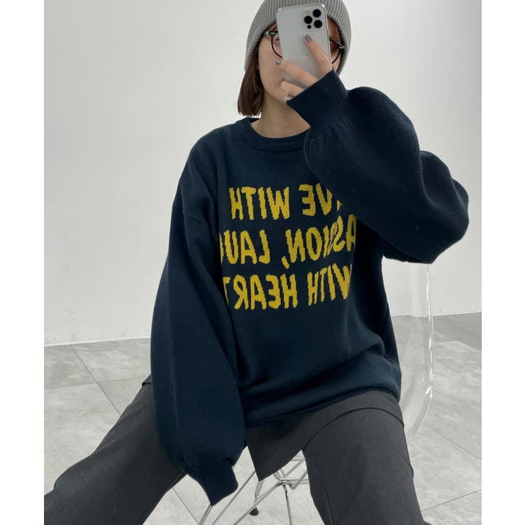 ネイビー | グラフィックBIGニットプルオーバー | WEGO【WOMEN】