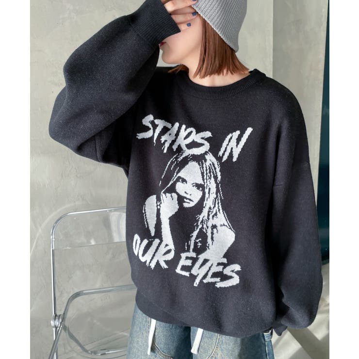ブラック | グラフィックBIGニットプルオーバー | WEGO【WOMEN】