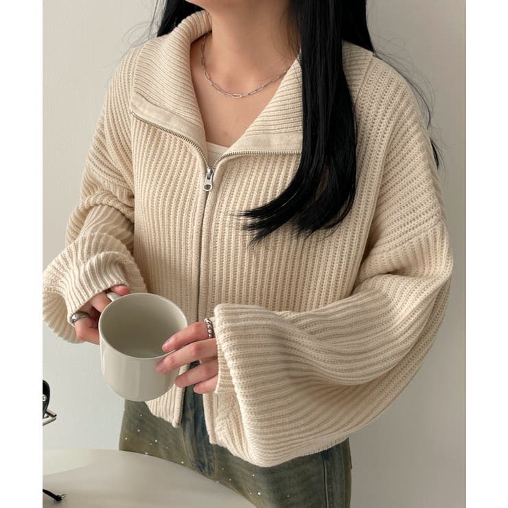 ホワイトアイボリー | ダブルジップショートニットブルゾン | WEGO【WOMEN】