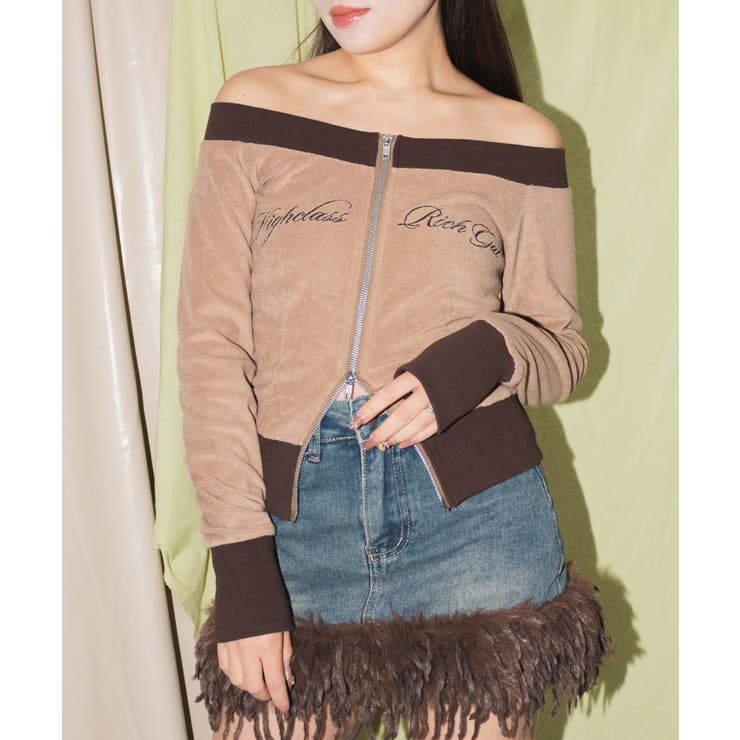 ラメ刺繍ロゴWジップトップ | WEGO【WOMEN】 | 詳細画像1 