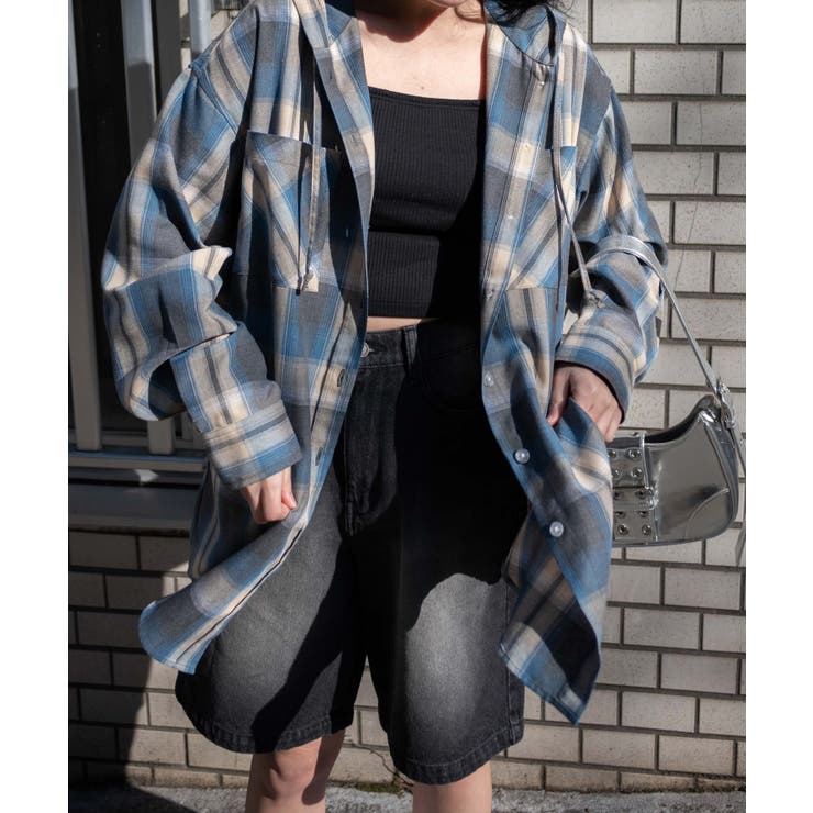 フードチェックBIGシャツ[品番：WG010093264]｜WEGO【WOMEN 