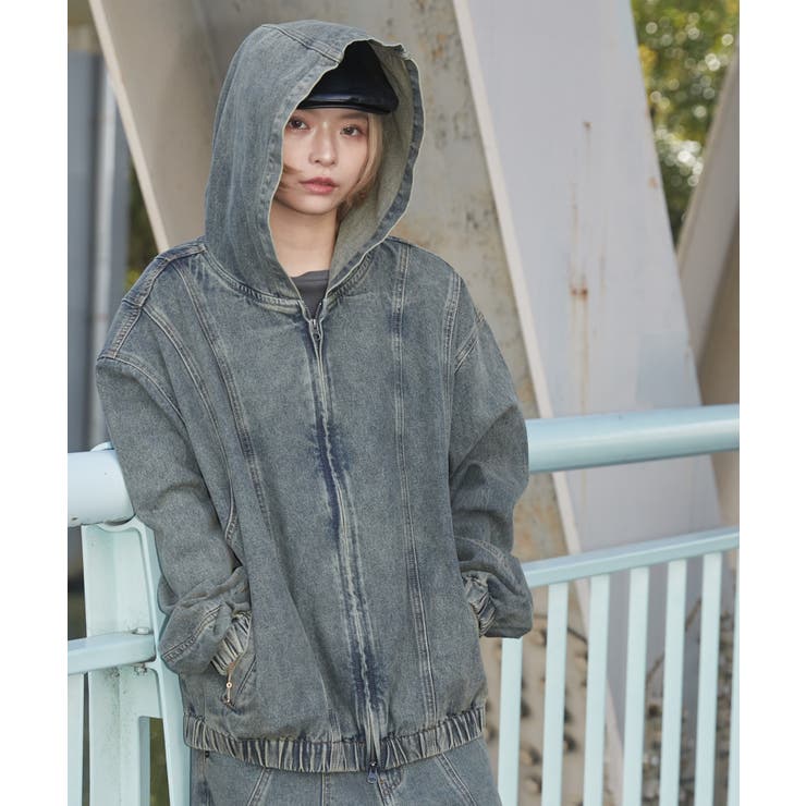 スウィッチングデニムフードブルゾン[品番：WG010093282]｜WEGO