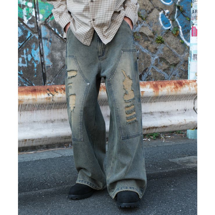 ダブルニーダメージデニムパンツ | WEGO【MEN】 | 詳細画像1 