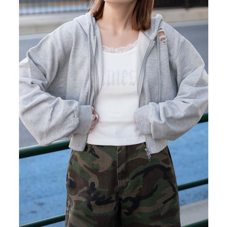 ダメージショートジップパーカー[品番：WG010093425]｜WEGO