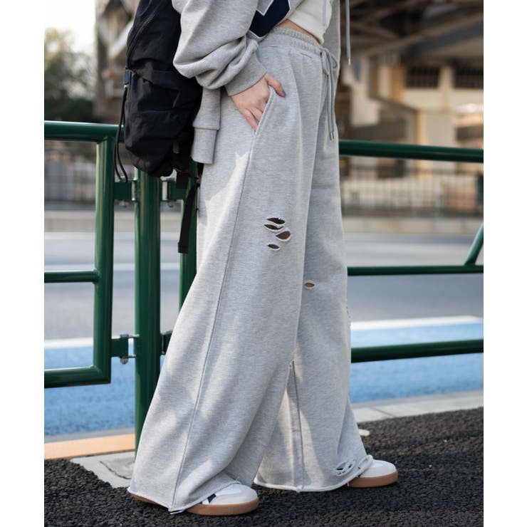 ダメージスウェットワイドパンツ [品番：WG010093426]｜WEGO【WOMEN】（ウィゴー）のレディースファッション通販｜SHOPLIST（ショップリスト）