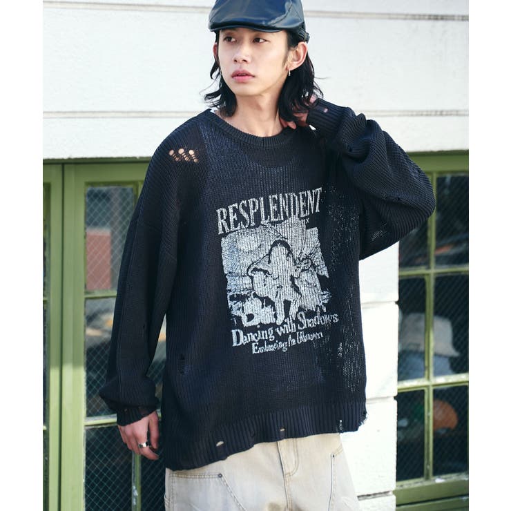 グラフィックダメージニットプルオーバー[品番：WG010093449