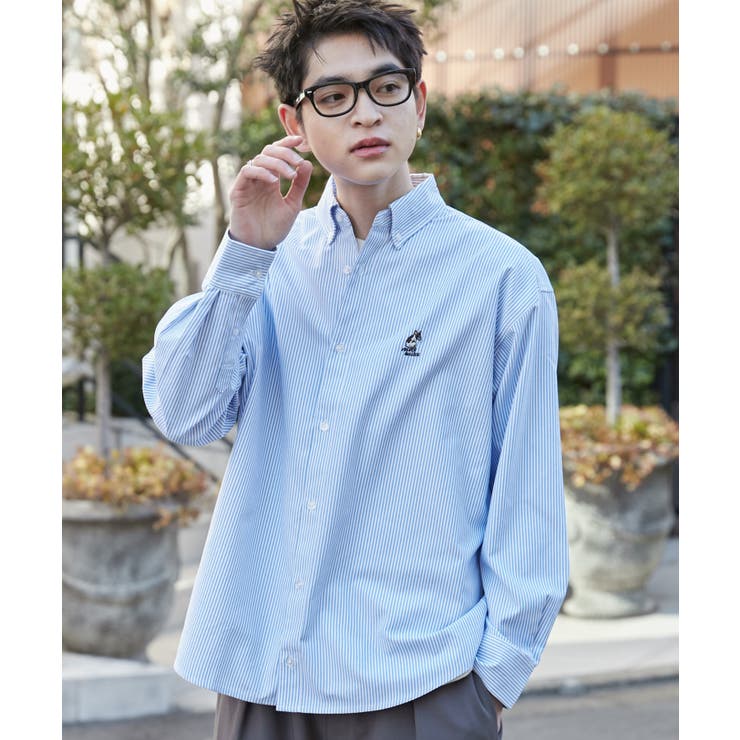 ブルーストライプ | オックスフォードワンポイントシャツ(LS) | WEGO【MEN】