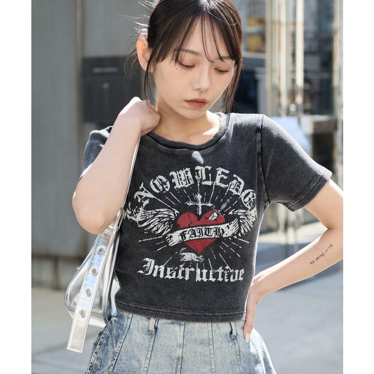 柄3 | ヴィンテージウォッシュグラフィックリブT | WEGO【WOMEN】