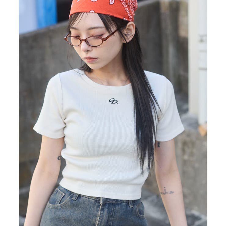 ホワイト | ヴィンテージウォッシュワンポイントリブT | WEGO【WOMEN】