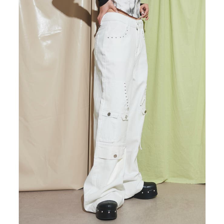 DimMoire ディムモアール　スタッズカーゴパンツ　white ホワイト DimMoire【ディムモアール】スタッズカーゴパンツ/White