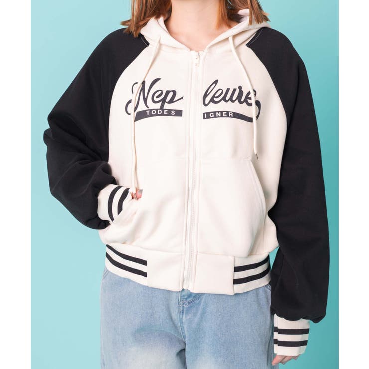 バイカラーロゴラグランジップパーカー | WEGO【WOMEN】 | 詳細画像1 
