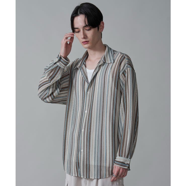 ストライプメッシュBIGシャツ(LS) | WEGO【MEN】 | 詳細画像1 