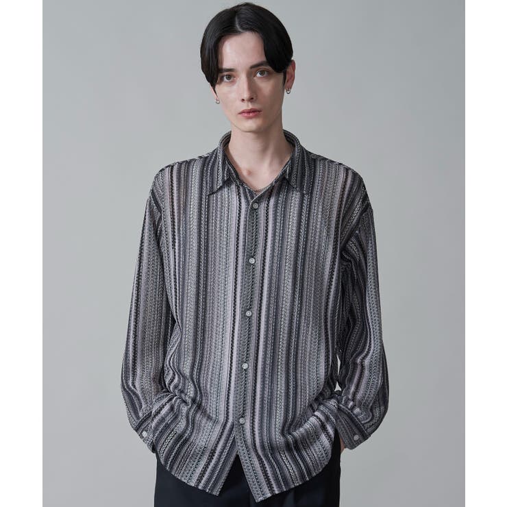 ストライプメッシュBIGシャツ(LS)[品番：WG010093626]｜WEGO