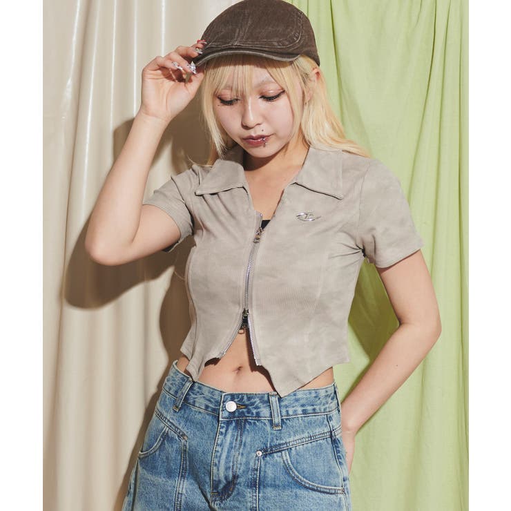 ベージュ | Wジップメタルパッチピチトップス | WEGO【WOMEN】