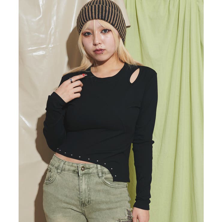 ブラック | アシンメトリーマルチデザイントップ | WEGO【WOMEN】