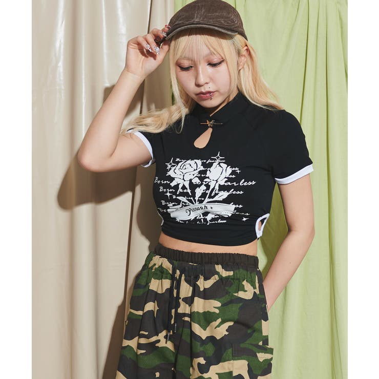 ブラック | ピンSETローズカットアウトT | WEGO【WOMEN】
