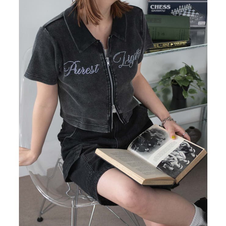 スミクロ | ラインストーンロゴWZIPトップス | WEGO【WOMEN】