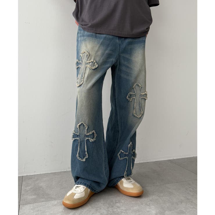 ブルー | クロスモチーフオーバーダイバギーパンツ | WEGO【MEN】