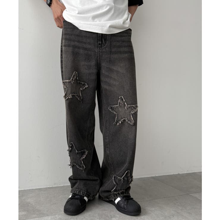 ブラック | スターモチーフオーバーダイバギーパンツ | WEGO【MEN】